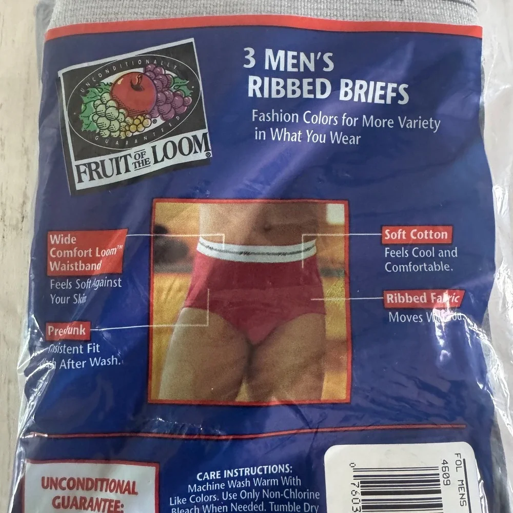 Vintage 1999 Fruit of the Loom Men Ribbed Briefs 3 Pack Medium 34-36 Assorted